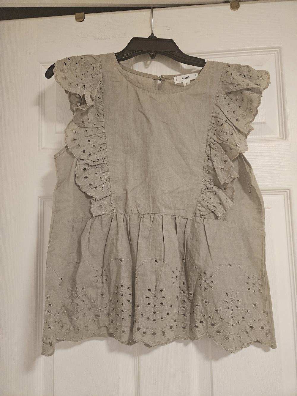 mine Eyelet Ruffle Sleeveless Top in Light Beige